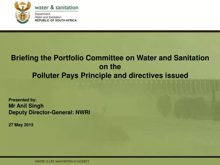 briefing the portfolio committee on water