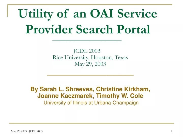 utility of an oai service provider search portal