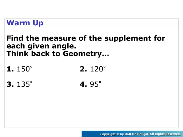 warm up find the measure of the supplement