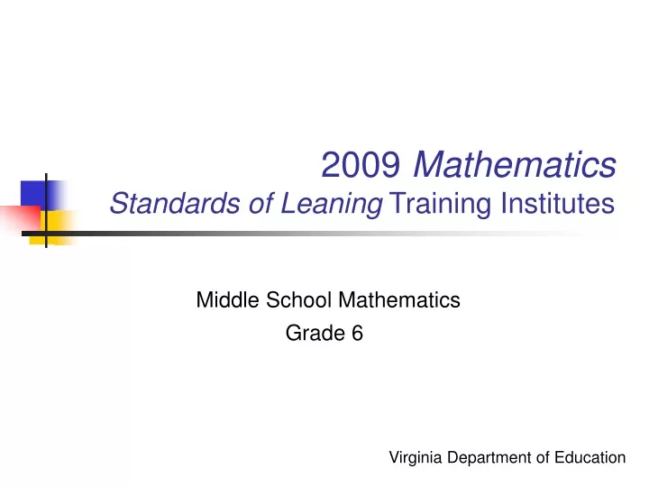 2009 mathematics standards of leaning training institutes