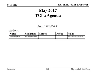 May 2017  TGba Agenda
