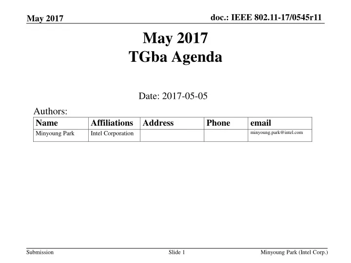 may 2017 tgba agenda