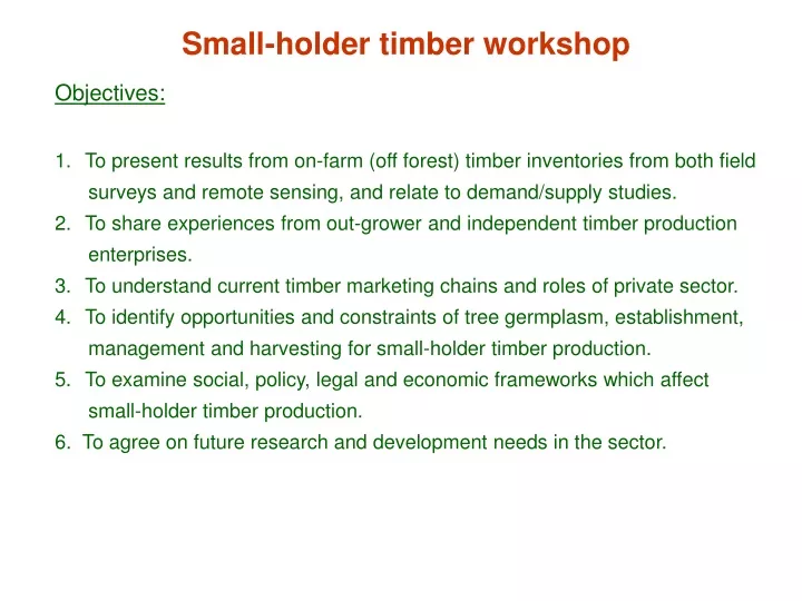 small holder timber workshop