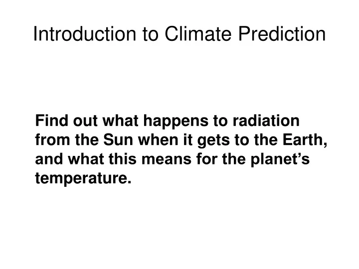 introduction to climate prediction
