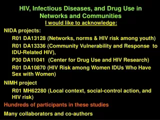 HIV, Infectious Diseases, and Drug Use in Networks and Communities