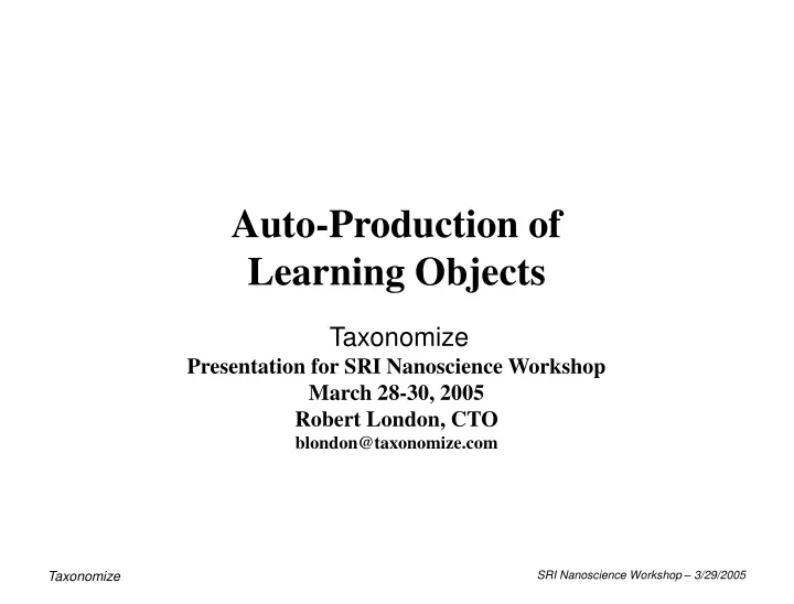 auto production of learning objects taxonomize