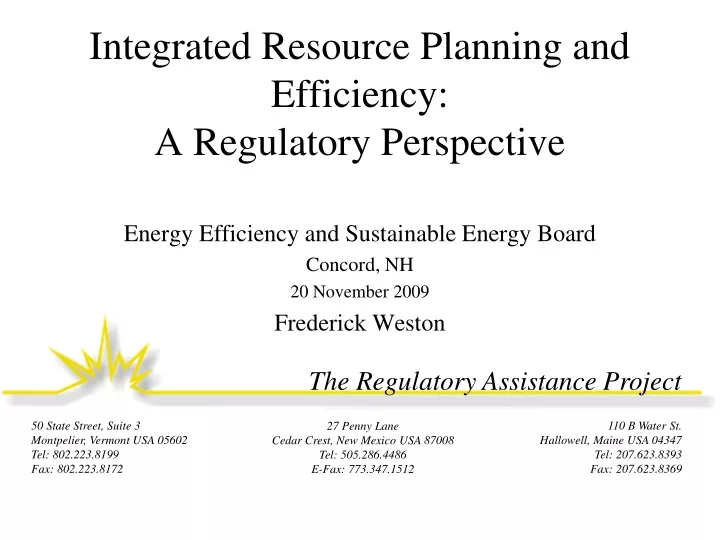 integrated resource planning and efficiency a regulatory perspective