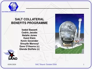 SALT COLLATERAL BENEFITS PROGRAMME Isobel Bassett Cedric Jacobs Natalie Jones Karel Klein