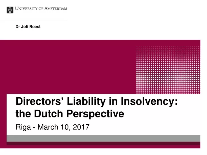 directors liability in insolvency t he dutch perspective