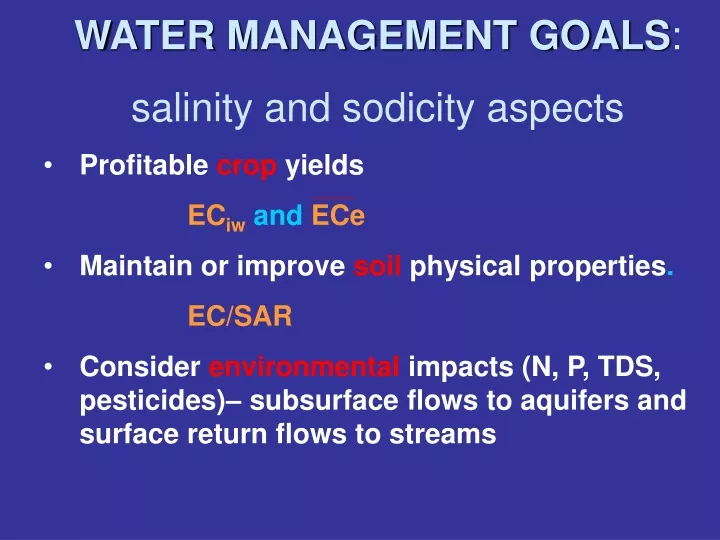 water management goals salinity and sodicity