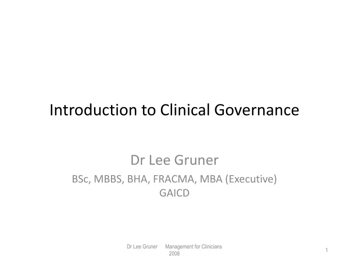introduction to clinical governance