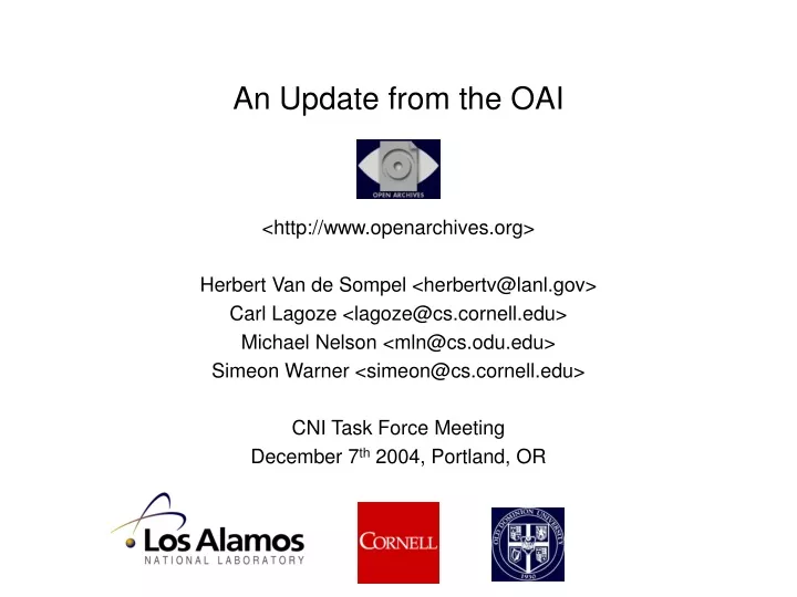 an update from the oai
