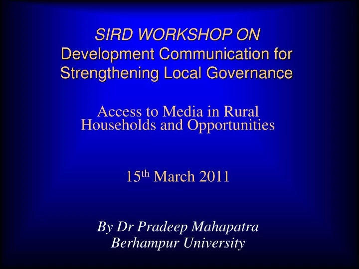 sird workshop on development communication for strengthening local governance