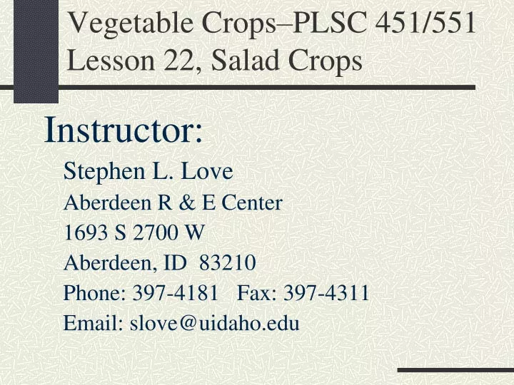 vegetable crops plsc 451 551 lesson 22 salad crops