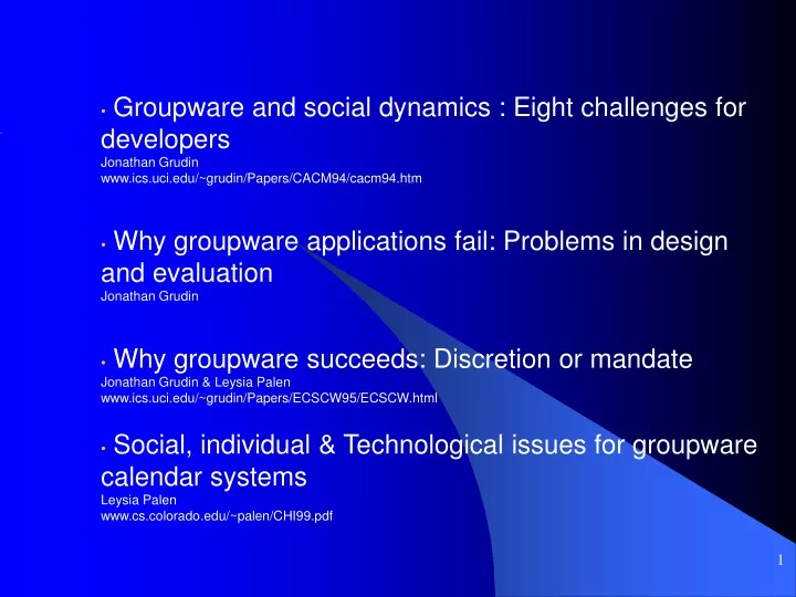 groupware and social dynamics eight challenges