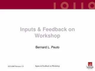 Inputs &amp; Feedback on Workshop