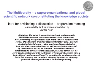 The Multiversity – a supra-organisational and global