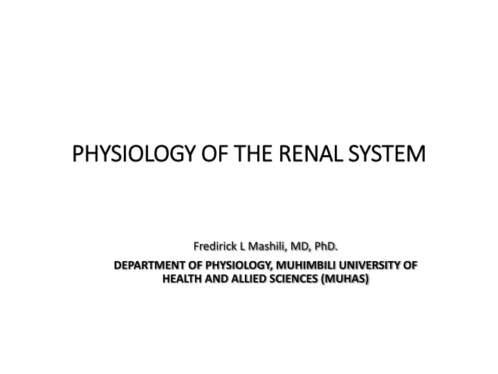 physiology of the renal system