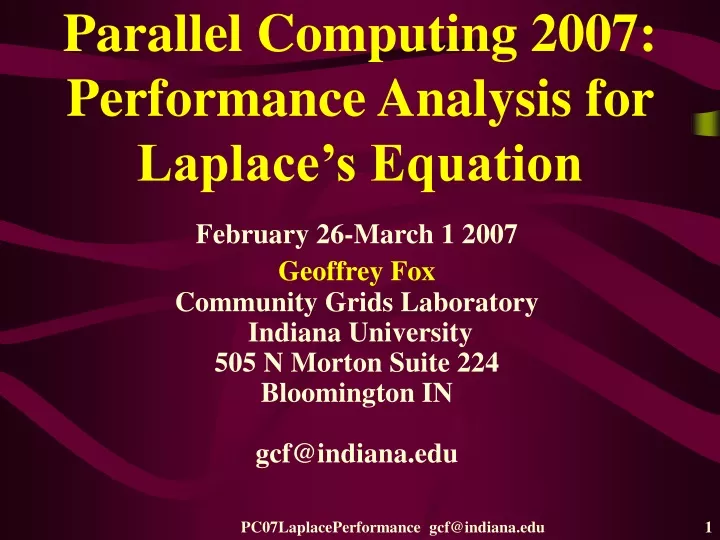 parallel computing 2007 performance analysis for laplace s equation