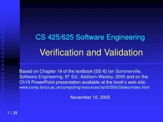 CS 425/625 Software Engineering Verification and Validation