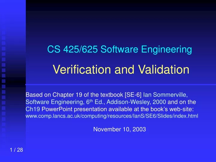 cs 425 625 software engineering verification and validation