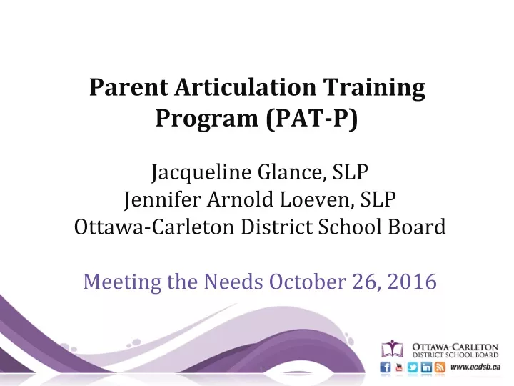 parent articulation training program pat p