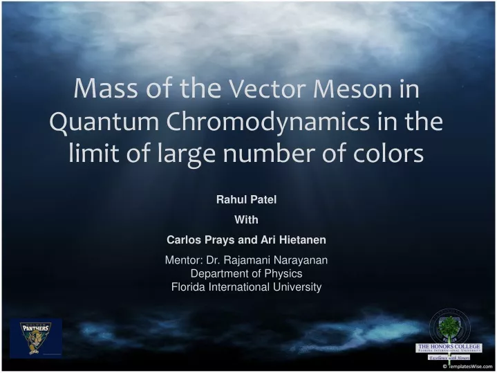 mass of the vector meson in quantum chromodynamics in the limit of large number of colors