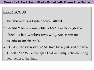 Review for Latin 3 Honors Final – Oxford Latin Course,  Liber Tertius