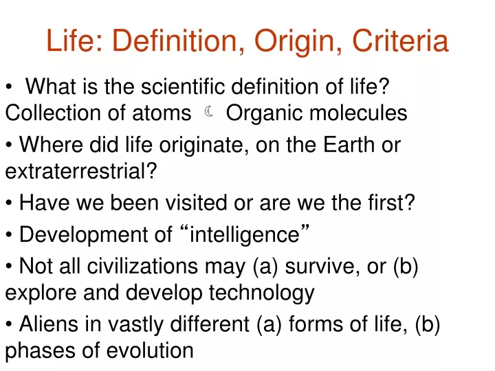 life definition origin criteria