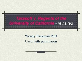 Tarasoff v. Regents of the University of California  - revisited