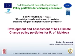 Development and Assessment of M/A Climate Change  policy  portfolios for R . of   Moldova