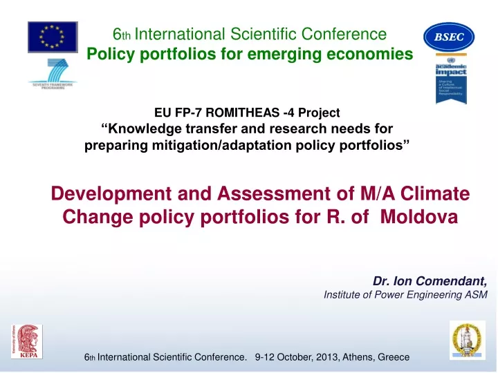 development and assessment of m a climate change policy portfolios for r of moldova