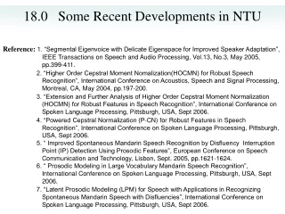 18.0   Some Recent Developments in NTU