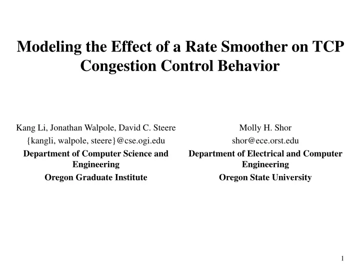 modeling the effect of a rate smoother on tcp congestion control behavior