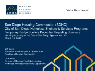 San Diego Housing Commission (SDHC) City of San Diego Homeless Shelters &amp; Services Programs