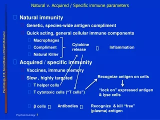 Natural v. Acquired / Specific immune parameters