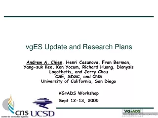 vgES Update and Research Plans