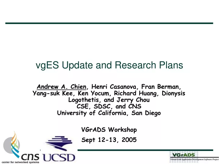 vges update and research plans