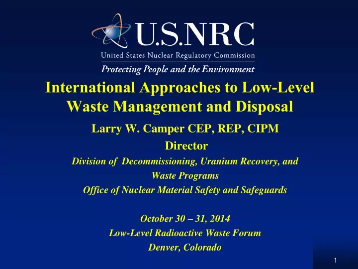 international approaches to low level waste management and disposal