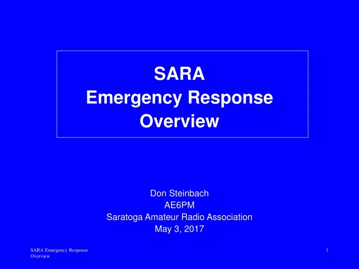 sara emergency response overview don steinbach