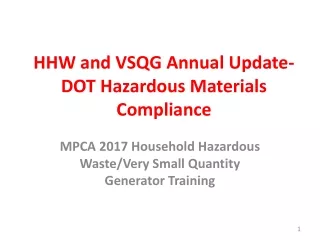 HHW and VSQG Annual Update- DOT Hazardous Materials Compliance