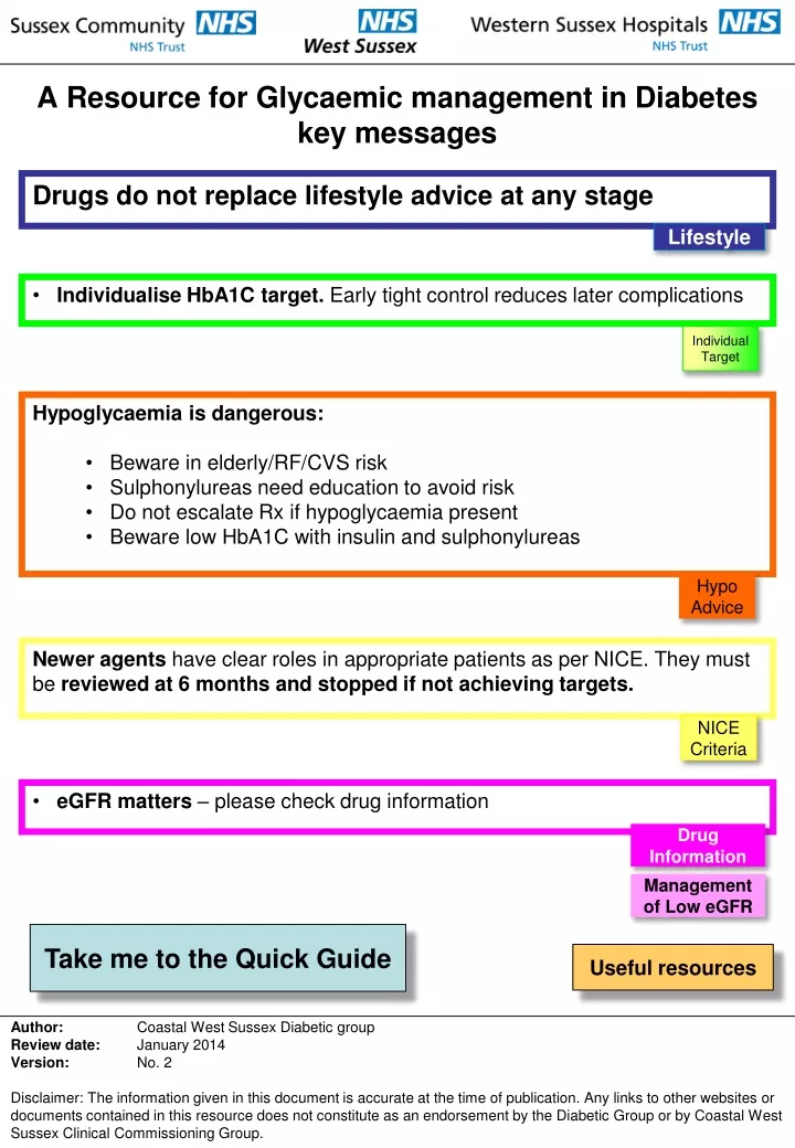 a resource for glycaemic management in diabetes key messages