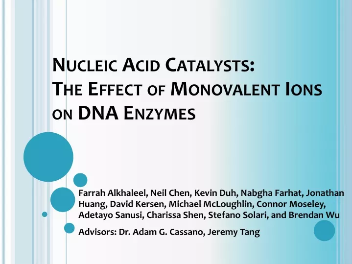 nucleic acid catalysts the effect of monovalent ions on dna enzymes