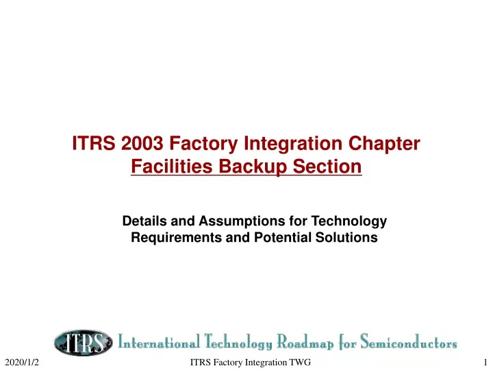 itrs 2003 factory integration chapter facilities backup section