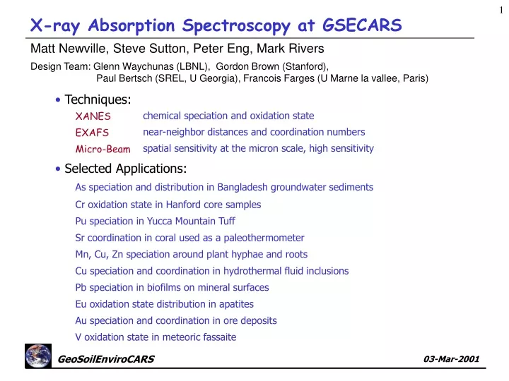x ray absorption spectroscopy at gsecars