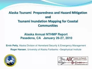 Alaska Tsunami  Preparedness and Hazard Mitigation and