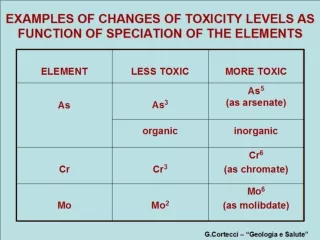 EXAMPLES OF CHANGES OF TOXICITY LEVELS AS FUNCTION OF SPECIATION OF THE ELEMENTS