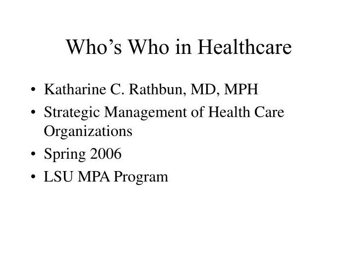 who s who in healthcare