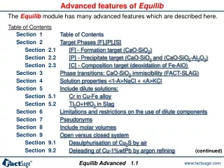 Advanced features of  Equilib