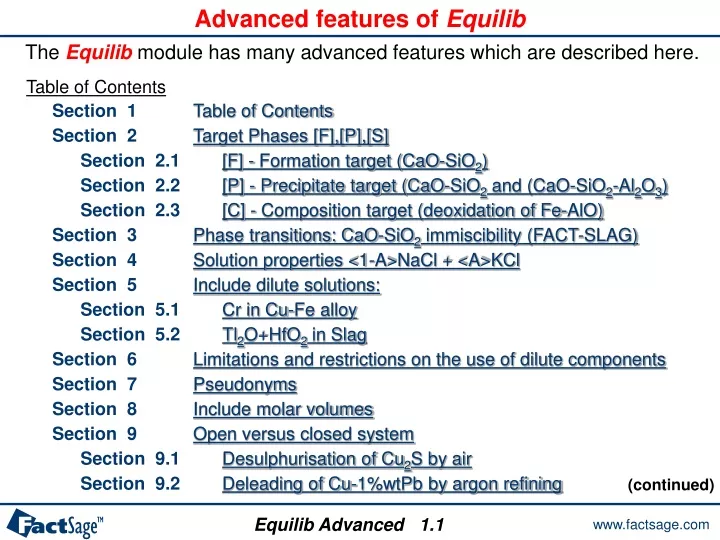 advanced features of equilib